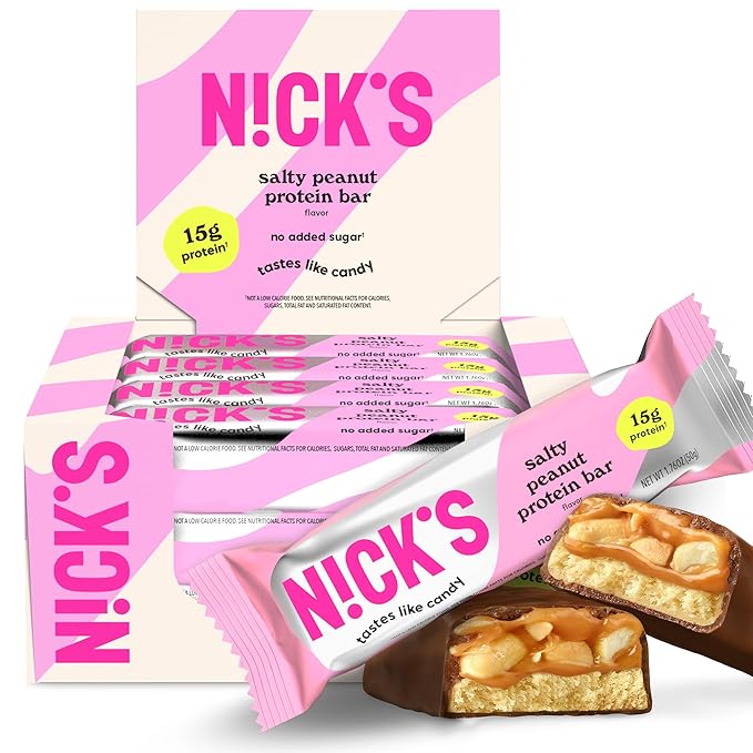 NICKS Protein Bars Chocolate Peanut | 15g protein | 200 calories | Low Carb Keto Friendly Snacks No