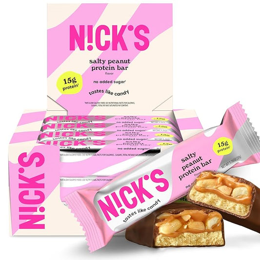 NICKS Protein Bars Chocolate Peanut | 15g protein | 200 calories | Low Carb Keto Friendly Snacks No