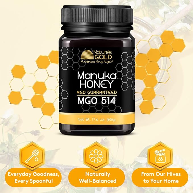 Nature’s Gold Raw Manuka Honey, Certified MGO 514+ | Authentic MGO, Australian Honey, Non-GMO, 100%