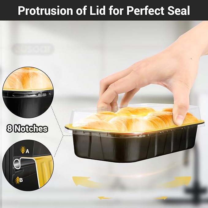 EUSOAR Mini Cake Pans with Lids，Black Gold 50pcs 20.9oz Aluminum Foil Disposable Mini Cake Loaf