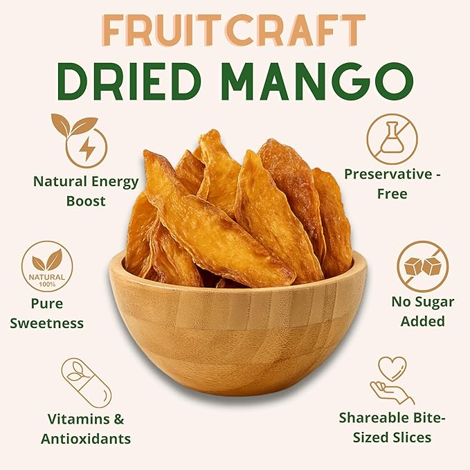 Fruitcraft Dried Mango No Sugar Added 22lbs | Pure, Fresh Mango Chunks Flavor in Bulk | All-Natural