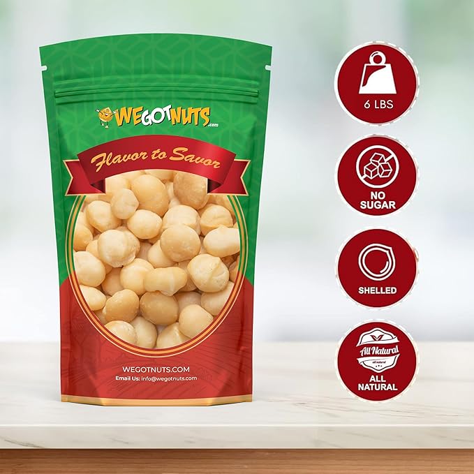 Raw Deluxe Macadamia Nuts - 6 lbs - Shelled & Unsalted Premium Quality Kosher Raw Macadamia Nut