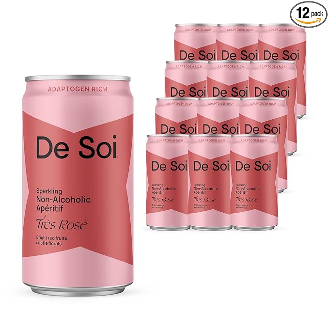 De Soi Très Rosé Mocktails NA Drinks 8 fl oz (12-pack) - Adaptogen Drink, Sparkling Drink with