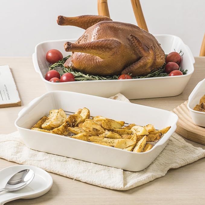 4.2 QT Deep Ceramic Baking Dish, White Casserole Dish, Lasagna Pan for Oven, Ceramic Baking Pan