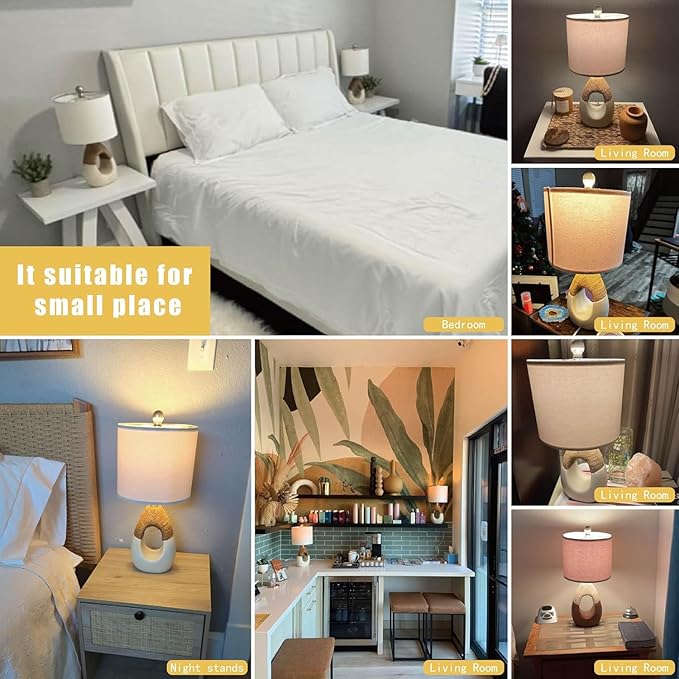 OYEARS 19” Boho Table Lamps Bedroom Living Room,Suitable for Small Space,Farmhouse Rattan Lamp