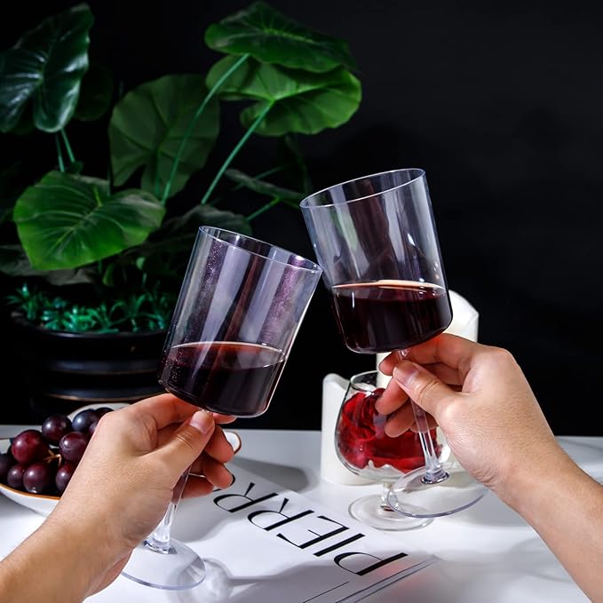 Ciaell 12 Pack Clear Plastic Wine Glasses - 10 Oz Disposable Wine Glasses with Stem for Parties &