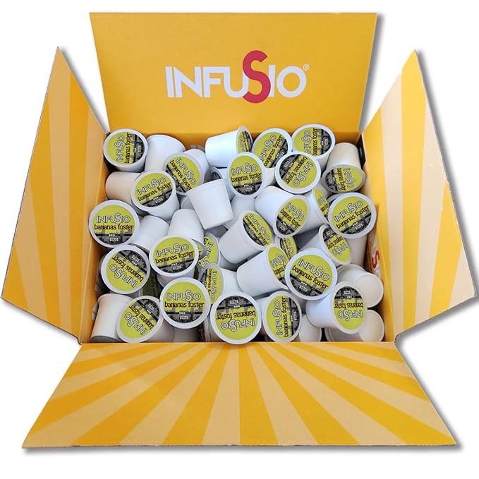 InfuSio Coffee Pods 96 Count - Bananas Foster Coffee, Medium Roast Flavored Single Serve Pods for