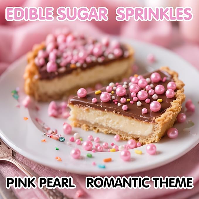 Pink Pearl Sprinkles for Cake Decorating,Edible Sugar Pearls for Baking,Mix Size,Mother's Day Cake