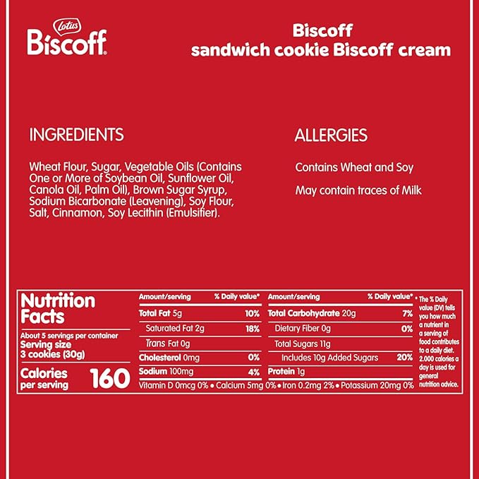 Lotus Biscoff Sandwich Cookies, Biscoff Cream, 22 Cookies per pack, 7.76 Ounce