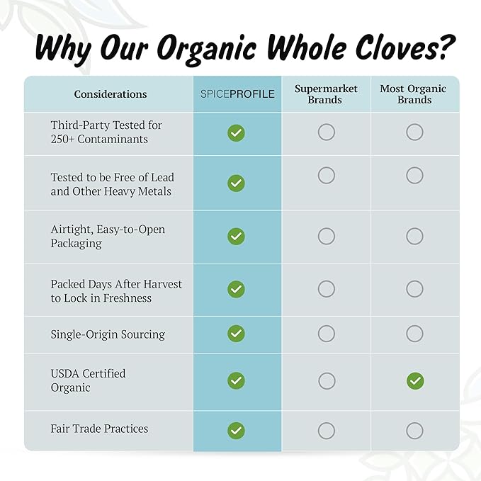 Spice Profile USDA Organic Whole Cloves, Lab Tested, Resealable 3.5 oz Pouch, Laung, Clavos de Olor