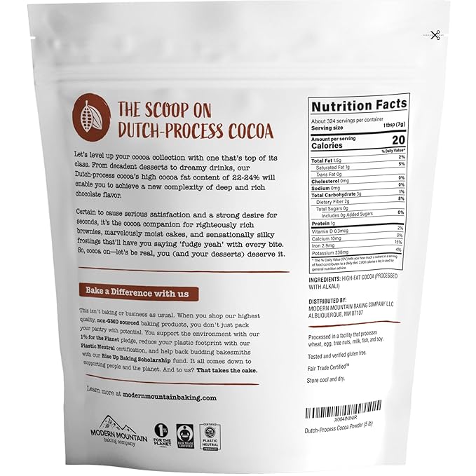 Cocoa Powder (5 lb) Dutch Processed Cocoa Powder, Unsweetened, Extra Rich Cocoa Flavor, 22-24% Fat
