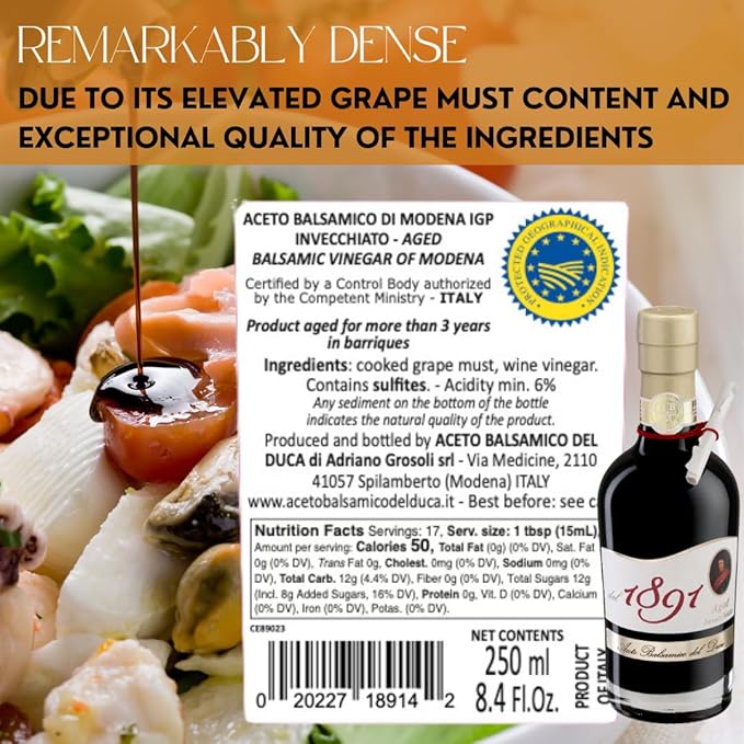 ACETO BALSAMICO DI MODENA DEL DUCA Since 1891 AGED Italian Balsamic Vinegar, IGP certified