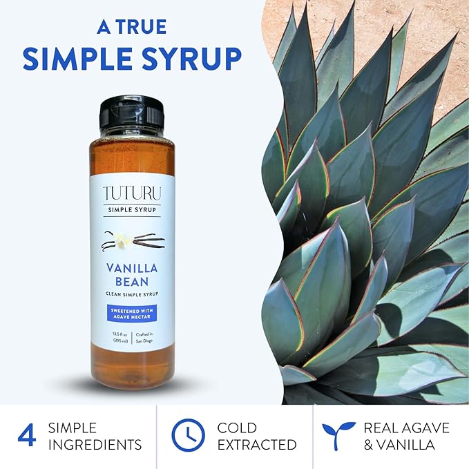 Vanilla Bean Agave Simple Syrup for Coffee & Cocktails - Sweetened with Organic Agave Nectar