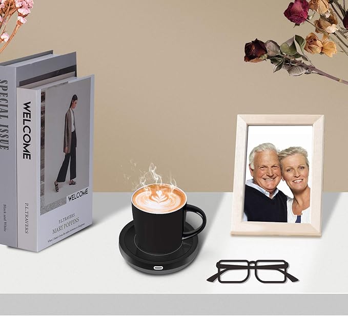 BESTINNKITS Smart Coffee Cup Warmer Set, Auto On/Off Gravity-induction Mug Office Desk Use, Candle