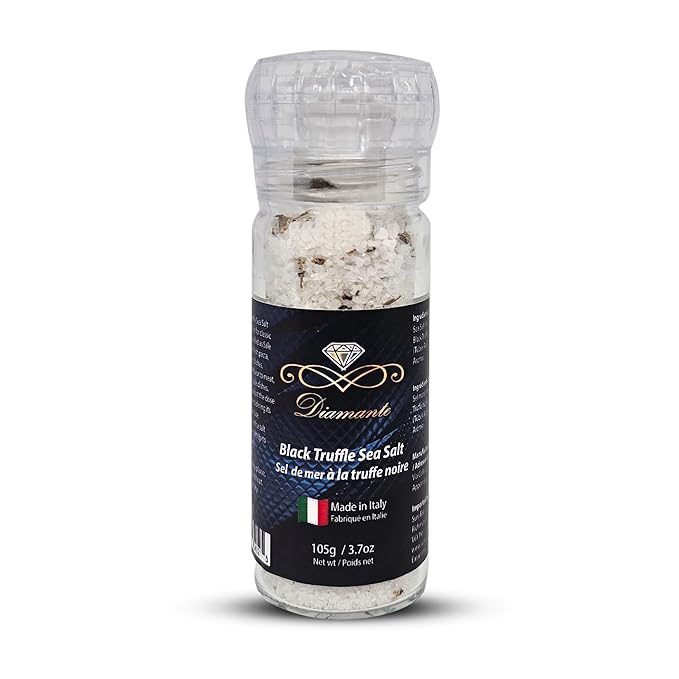 Diamante Italy Black Truffle Sea Salt with Glass Grinder - Gourmet Truffle Salt Seasoning