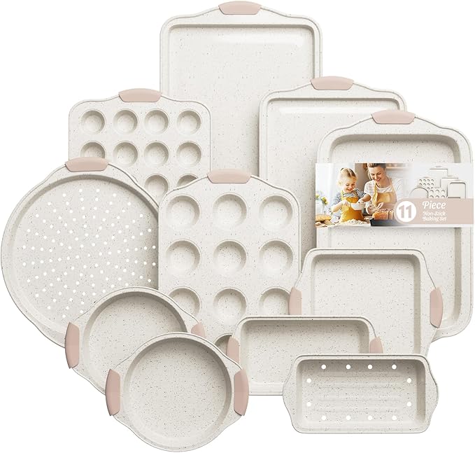11-Piece Baking Pans Set Nonstick, Stackable Bakeware, Toxin-Free Baking Pans Set with Silicone