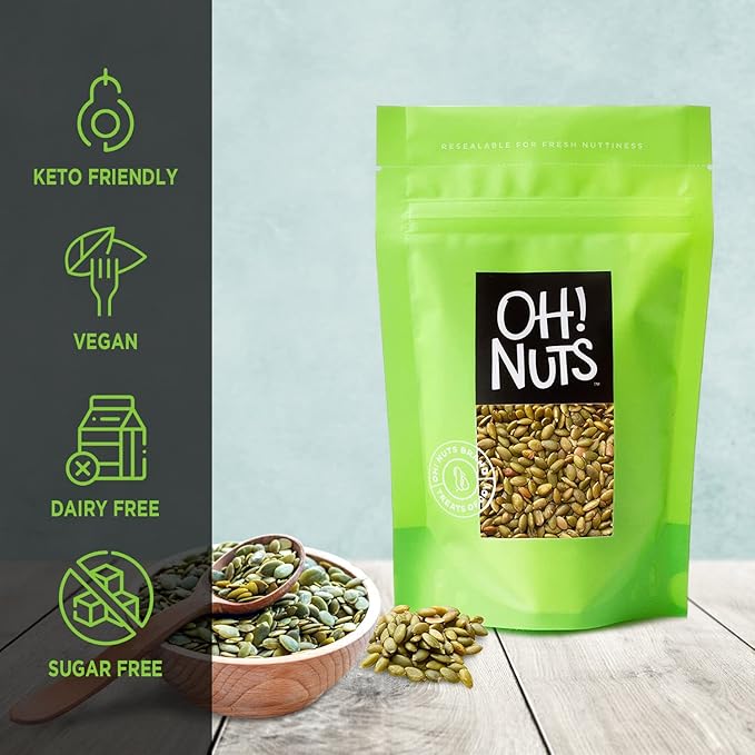Oh! Nuts Pumpkin Seeds - Roasted Salted - 2 lb - No Shell Pepitas - Packed in New York Zip-Seal Bag