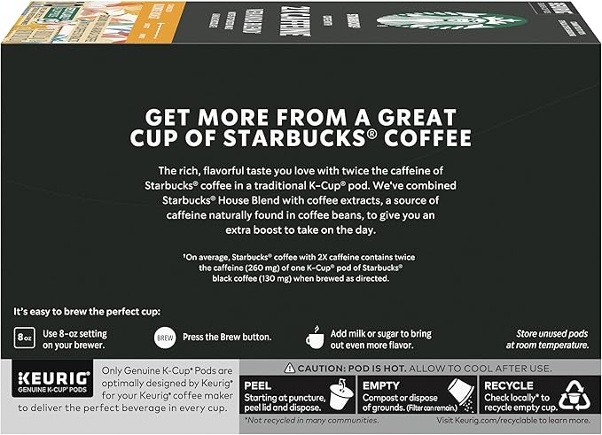 Starbucks K-Cup Coffee Pods, Starbucks Blonde Roast Coffee With 2X Caffeine Veranda Blend For