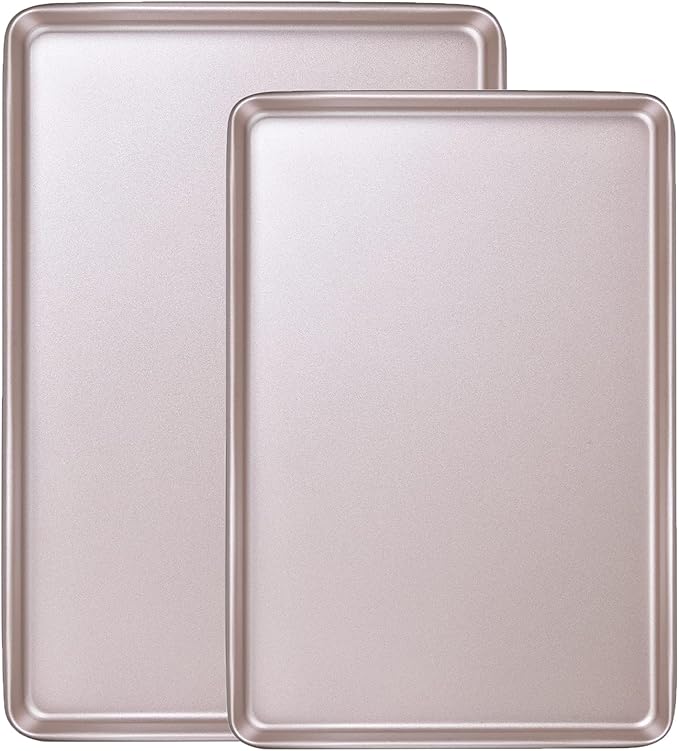 2-Piece Heavy Duty 0.8mm Baking Sheet Pan Set Quarter(9x13in)& Jelly Roll(10x15in), 2 Pack Baking
