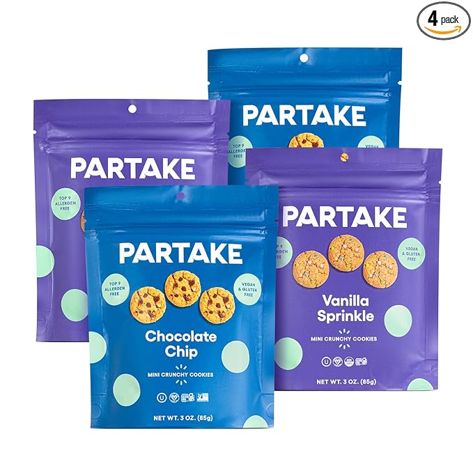 Partake Gluten Free Crunchy Chocolate Chip & Vanilla Sprinkle Cookies Variety Pack - Vegan - Free