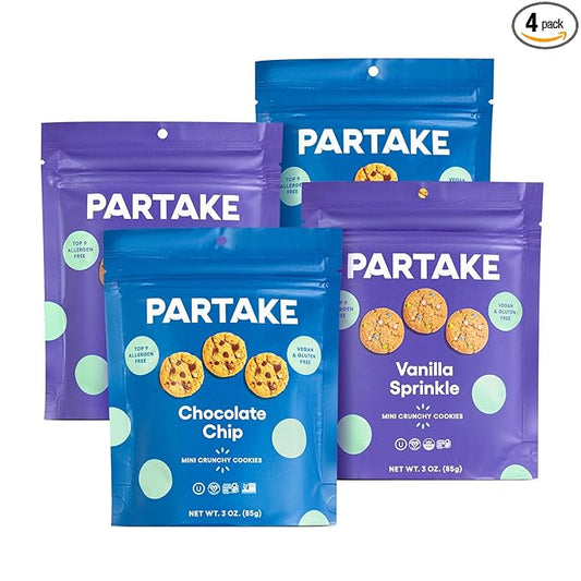 Partake Gluten Free Crunchy Chocolate Chip & Vanilla Sprinkle Cookies Variety Pack - Vegan - Free