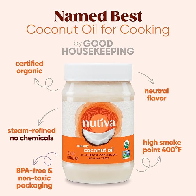 Nutiva Organic Steam-Refined Coconut Oil, 15 Fl Oz, USDA Organic, Non-GMO, Vegan, Keto, Paleo