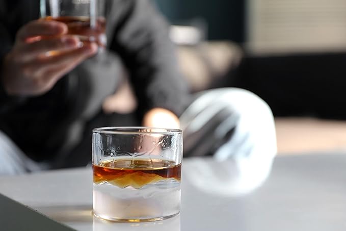 Smoky Mountain Heavy Crystal Whiskey Glasses Gift Set of 2, Thick Freezable Bourbon Glass 1lb Each