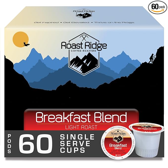 Roast Ridge Single Serve Coffee Pods for Keurig K-Cup Brewers, Breakfast Blend, Light Roast, 60