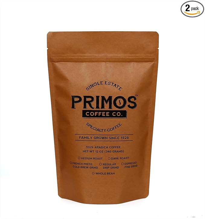 Single Origin Specialty Coffee, Whole Bean, Medium Roast, Direct Trade, Primos Coffee Co, 2 Bags
