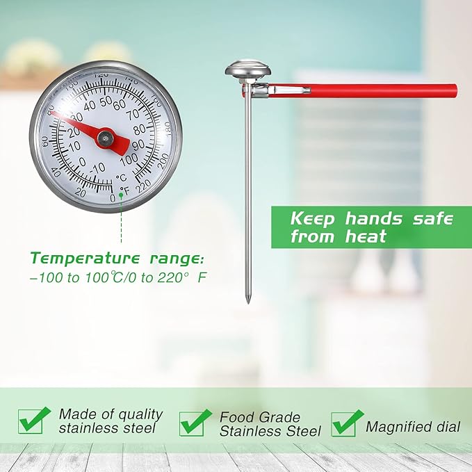Xuhal 3 Pcs Stainless Steel Kitchen Thermometer with 5 Inch Long Stem 1 Inch Dial Thermometer Milk
