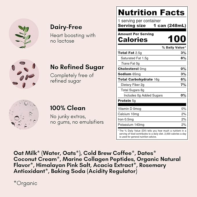 Pop & Bottle, Oat Milk Lattes - Cold Brew with Sustainably Sourced Marine Collagen, MCT Oil, Oat