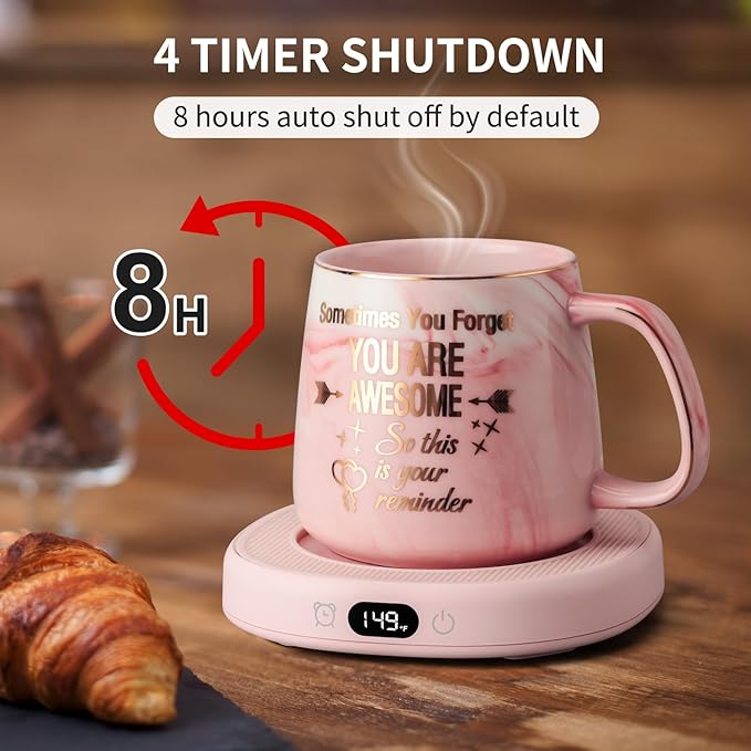 Coffee Mug Warmer & You are Awesome Mug Set, Electric Cup Warmer for Desk Office Home, Beverage
