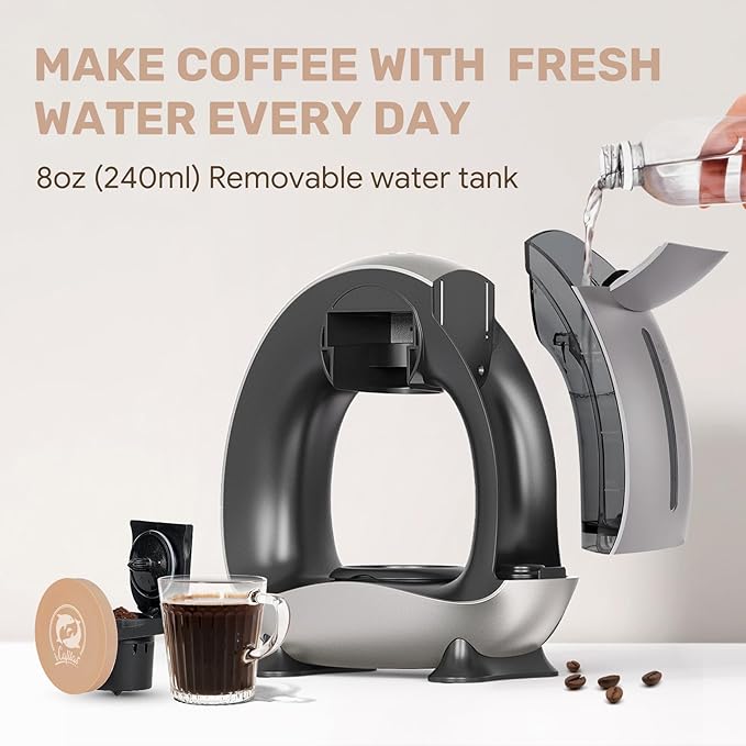 Single Serve Coffee Maker,Fast Brew in 2 minutes,Stylish＆Compact Design,MINI Q 2 IN 1 Coffee