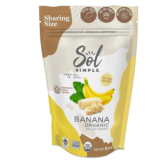 SOL SIMPLE Regenerative Organic Certified, Dried Banana | 6oz Snack Pack | One Ingredient | Vegan |