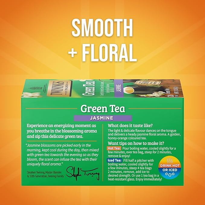 Twinings Green Tea with Jasmine Individually Wrapped Bags, 20 Count (Pack of 6), Fragrant Floral