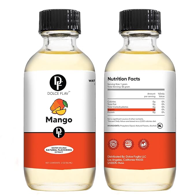 Dolce Foglia Mango Extract - 2 Ounce Water-Soluble Multipurpose Flavoring Ideal for Baked Goods