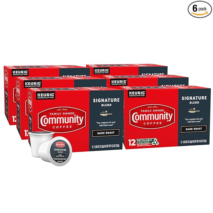 Community Coffee Signature Blend 72 Count Coffee Pods, Dark Roast, Compatible with Keurig 2.0 K-Cup