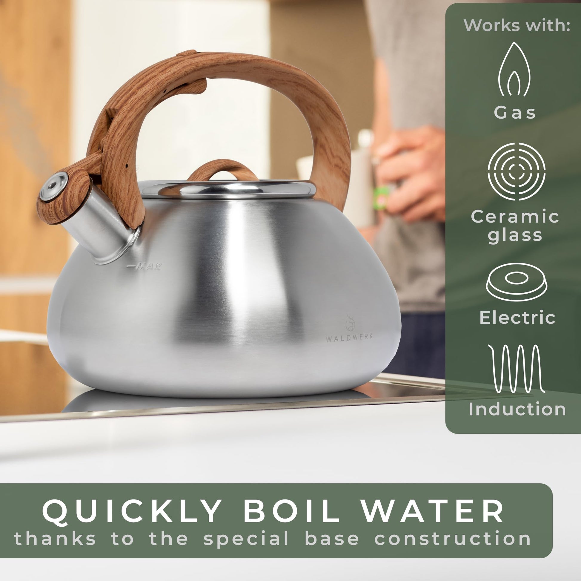 WALDWERK Tea Kettle Stovetop (2.4 Quart) - Teapot for Stovetop - also for Induction and Gas Stoves