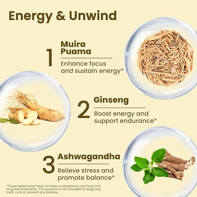 Ginseng Ashwagandha Gingko Tribulus, Herbal Supplements 60 Capsules, Adaptogen Energy Stamina