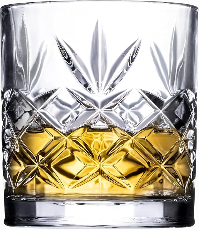 Royalty Art Whiskey Glasses - Set of 4 Premium Crystal Tumblers with The Distinctive Kinsley Design
