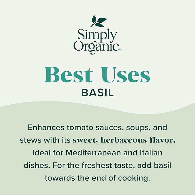 Simply Organic Pure Egyptian Basil Leaf, 0.54 Ounce Bottle, Cut and Sifted, Herbaceous and