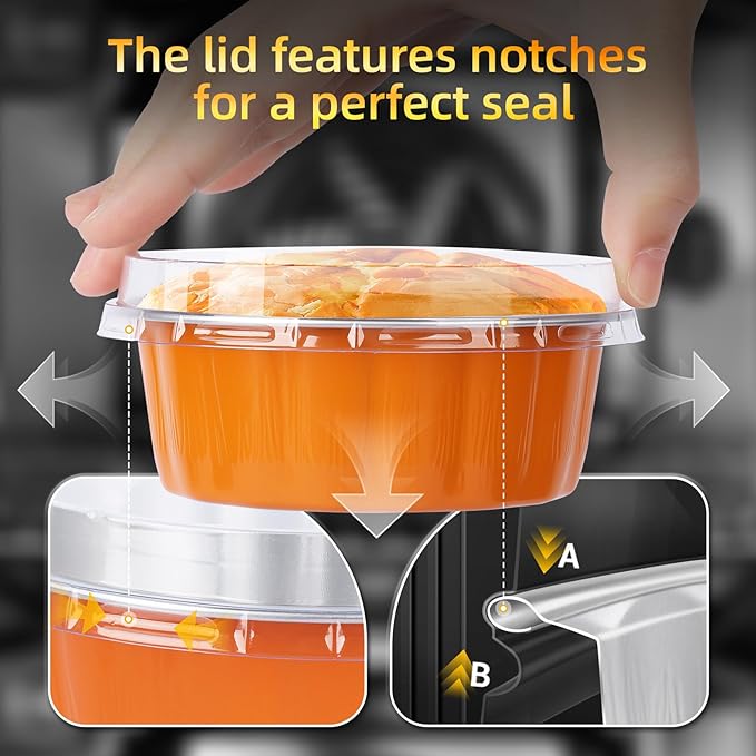 Beasea Ramekins Baking Cups with Lids, 120 Pack 8 oz 4 Inch Mini Disposable Orange Aluminum Foil