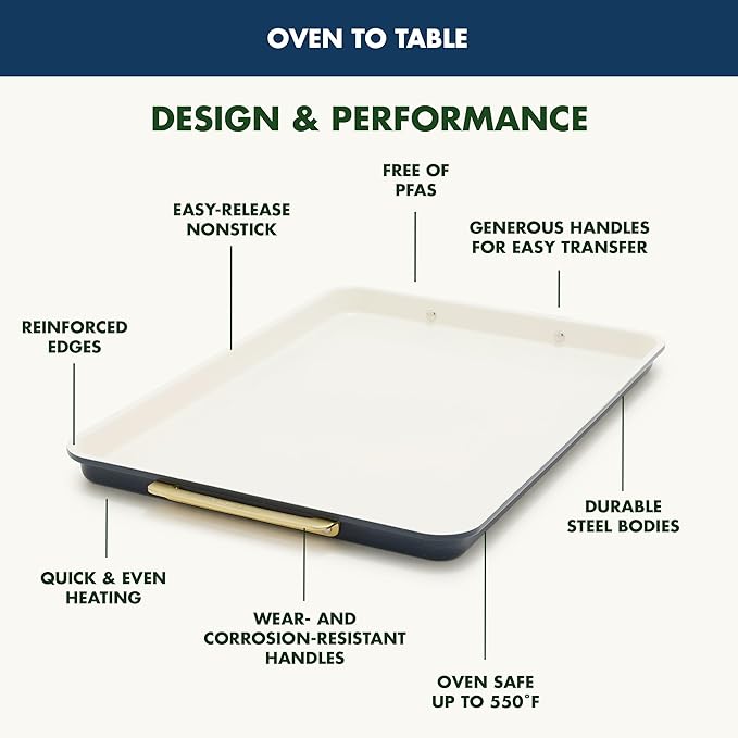 GreenPan Bakeware 13" x 9" Quarter Sheet Pan, Ceramic Nonstick Baking Pan, PFAS & BPA Free, Gold
