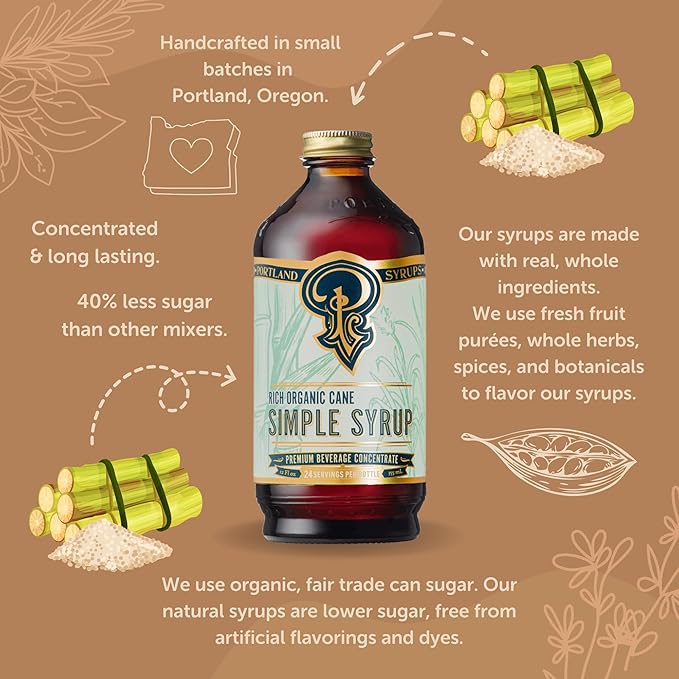 Portland Syrups Organic Cane Simple Syrup - Drink Mix for Exceptional Cocktails, Sugar for Drinks