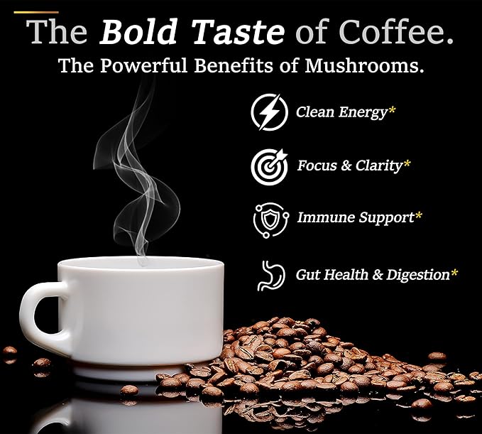 DLNIA Organic Mushroom Coffee with 12 Adaptogenic Mushrooms, Arabica Beans, Coconut Milk & MCT Oil