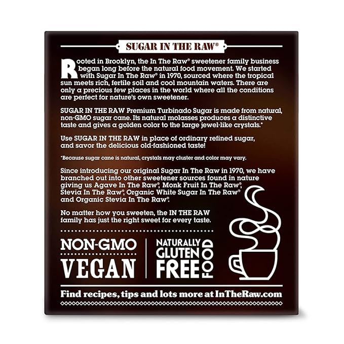 Sugar In The Raw Turbinado Cane Sugar Packets, 25 Ct, Pure, All-Natural Turbinado Sugar, Non-GMO