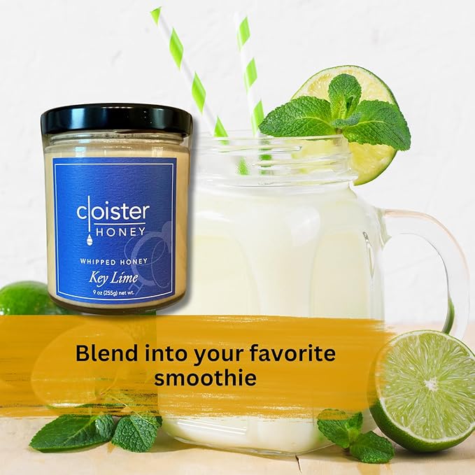 Cloister Honey Whipped Honey - Key Lime (9 oz) | Hand Crafted | Raw Artisan Honey | 100% Pure, Raw