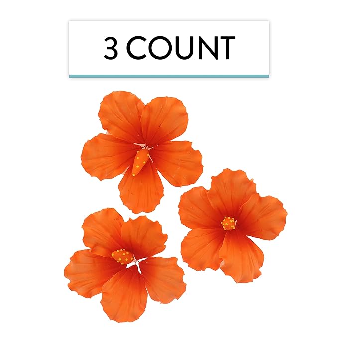 Global Sugar Art Hibiscus Sugar Cake Flowers, Orange with Deep Orange, Hawaiian Cake Flower Large 3
