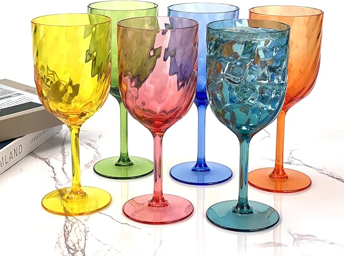 Yalin Set of 6 Unbreakable 12 oz Acrylic Plastic Wine and Water Tumbler Stackable Goblets.