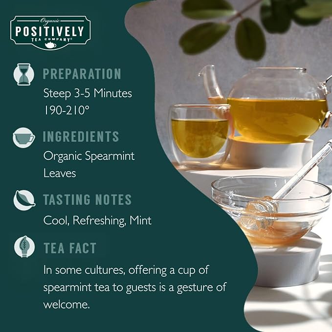 Organic Positively Tea Company, Spearmint Leaf Herbal Tea Bags, 100 Count, Eco-Friendly Tea Bags